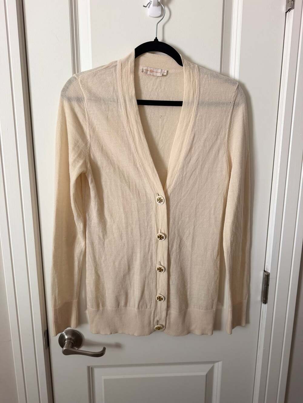 Tory Burch Simone Cardigan Size S/P Cream Merino Wool